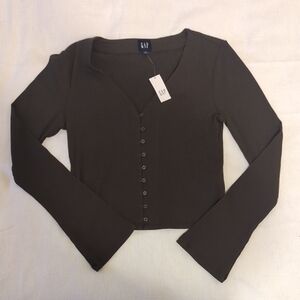 GAP Women's Dark Green Button-Down Cardigan Shirt